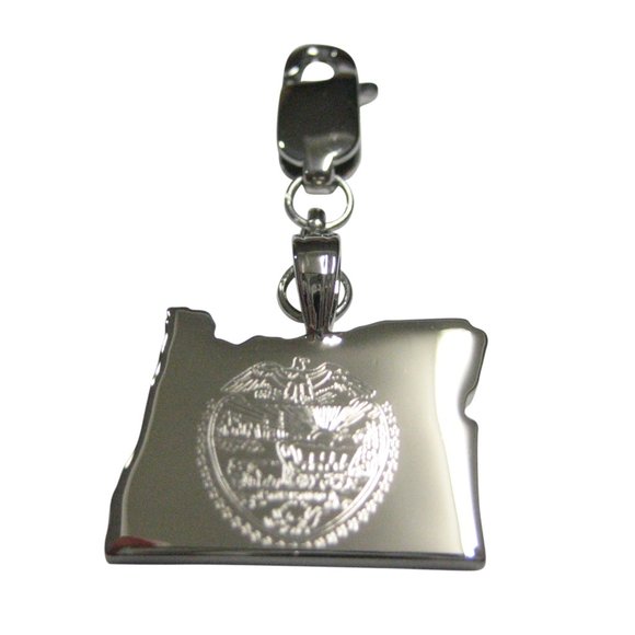 Oregon State Map Shape and Flag Zipper Pull Charm - Picture 1 of 2